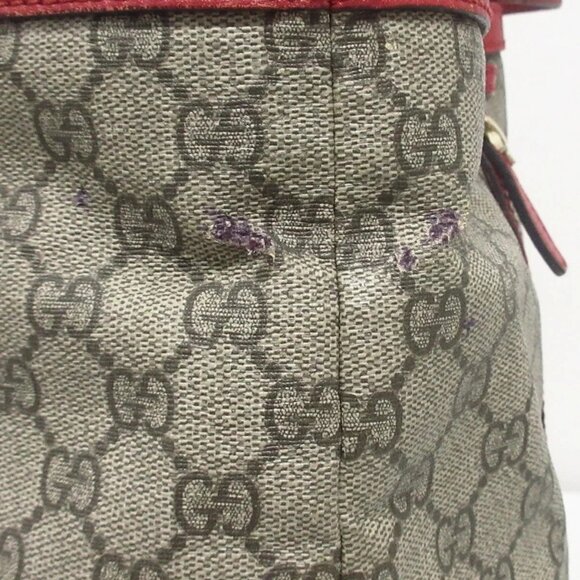 Auth GUCCI GG Plus/GG Supreme 309613 Beige Red PVC Leather - Tote Bag - Picture 10 of 16